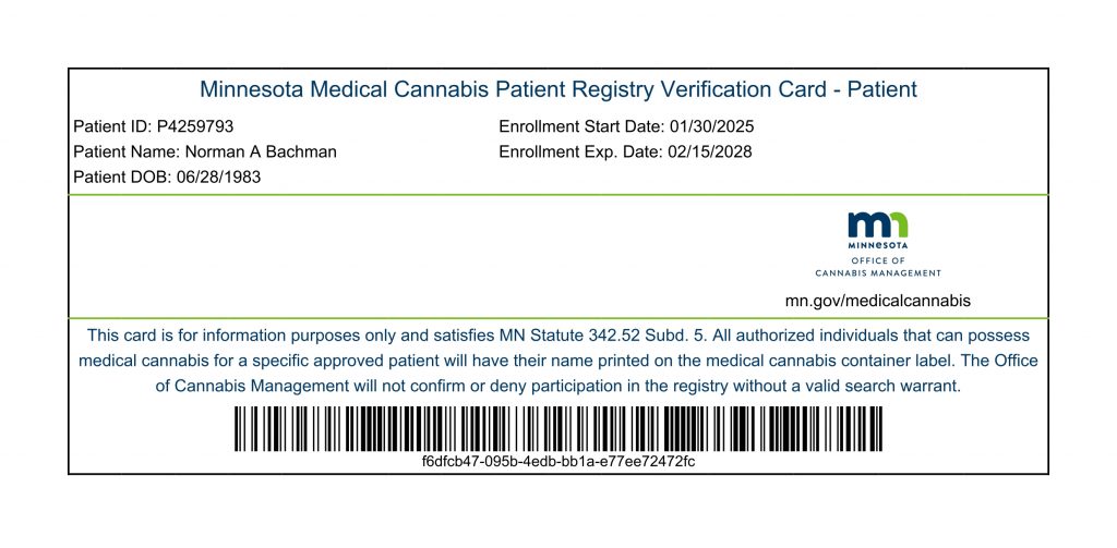Norm Bachman III - Minnesota Verification Card